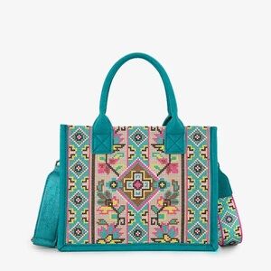 MONTANA WEST PATTERN EMBROIDERED CANVAS TOTE BAG